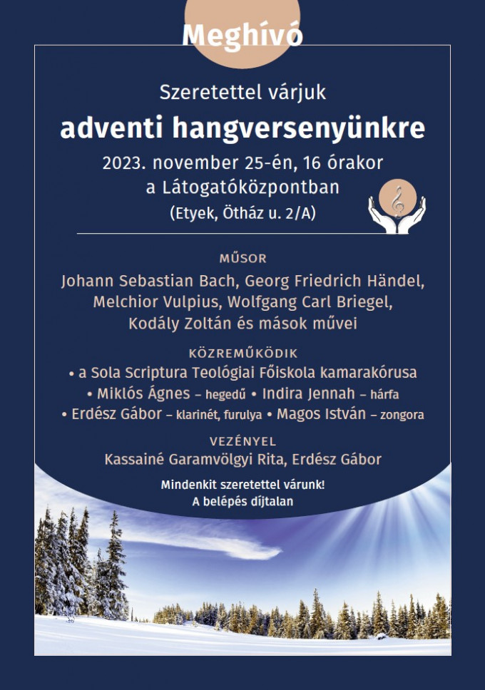 Adventi hangverseny az Etyeki Látogatóközpontban – 2023. november 25., 16 óra

