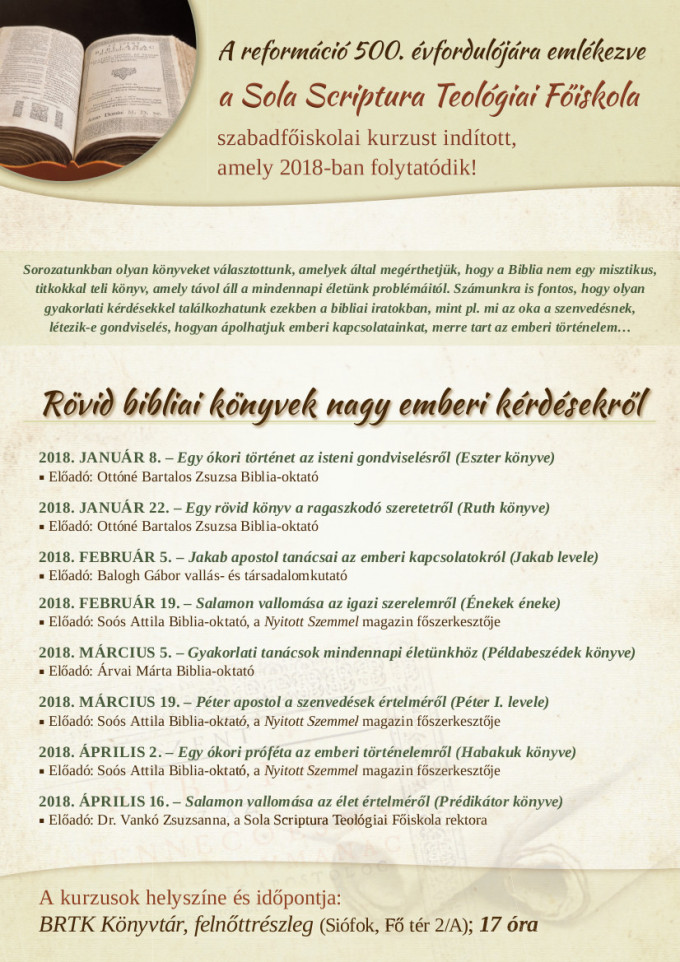 SSTF Szabadfőiskola (Siófok)
Rövid bibliai könyvek nagy emberi kérdésekről